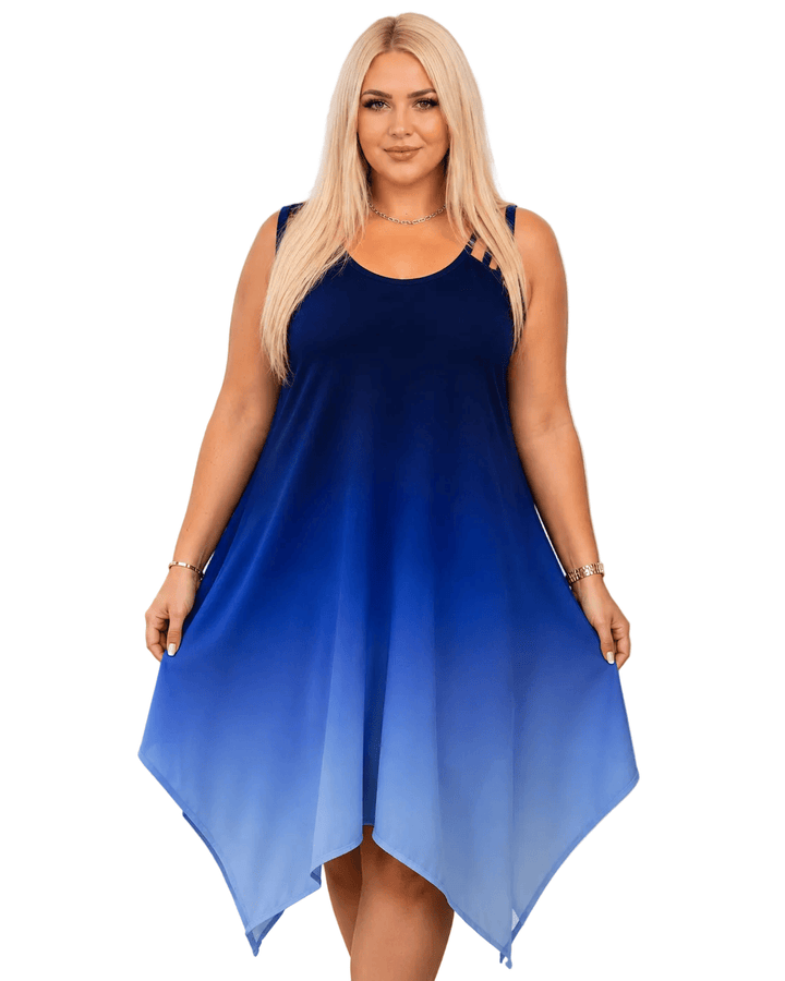 Plus Size Gradient Asymmetrical Hem Sleeveless Dress