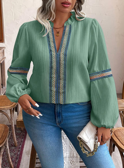 jkthpu-45 Plus Size Green Blouse