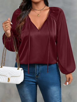 jkthpu-45 Plus Size Green Ruffle VNeck Blouse Effortless Casual Style