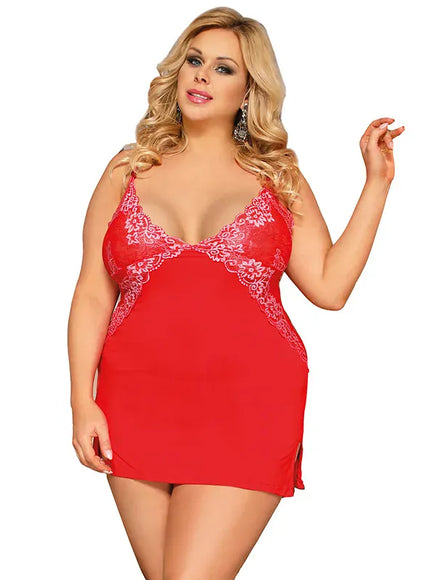 KissICON Plus size half tansparent women sexy lingerie nightgown and sleepshirts babydoll chemise with G-String from M-5XL