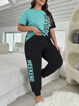 jkthpu-45 Plus Size "Have a Great Weekend" Print Short