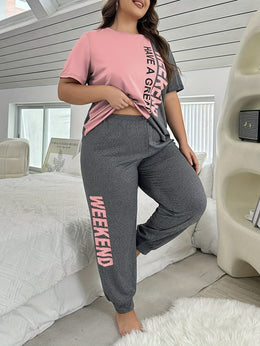 jkthpu-45 Plus Size "Have a Great Weekend" Print Short