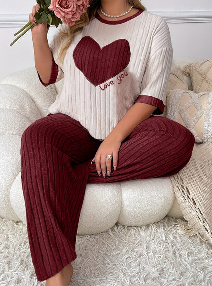 jkthpu-45 Plus Size Heart Embroidery Slim Fit Short Sleeve