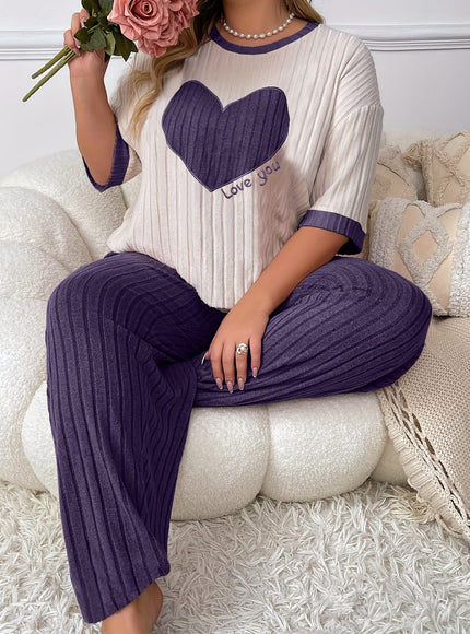 jkthpu-45 Plus Size Heart Embroidery Slim Fit Short Sleeve
