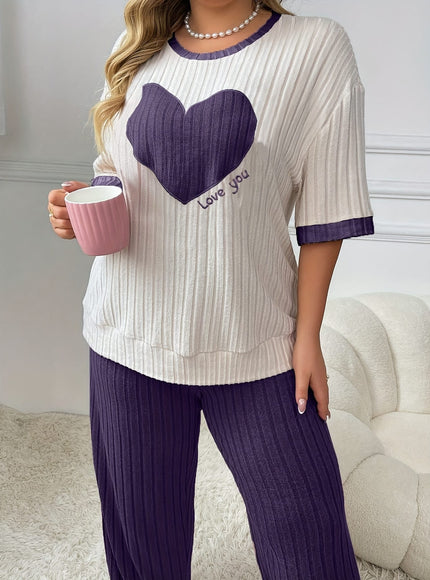 jkthpu-45 Plus Size Heart Embroidery Slim Fit Short Sleeve