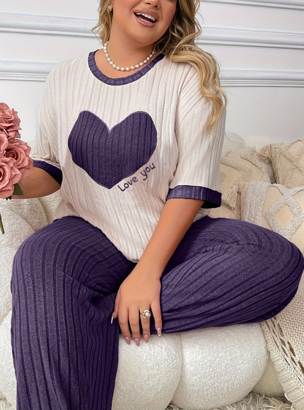 jkthpu-45 Plus Size Heart Embroidery Slim Fit Short Sleeve