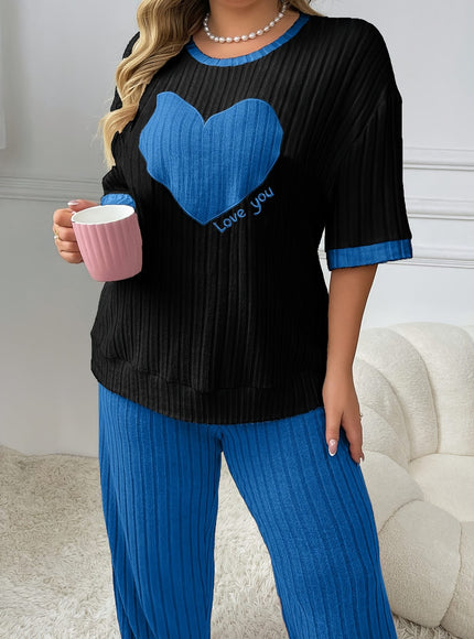 jkthpu-45 Plus Size Heart Embroidery Slim Fit Short Sleeve