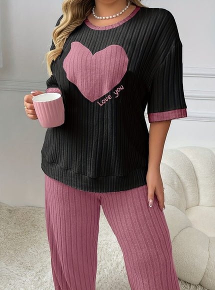 jkthpu-45 Plus Size Heart Embroidery Slim Fit Short Sleeve