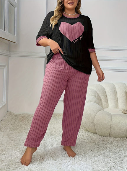jkthpu-45 Plus Size Heart Embroidery Slim Fit Short Sleeve
