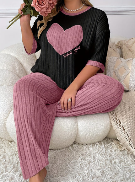 jkthpu-45 Plus Size Heart Embroidery Slim Fit Short Sleeve