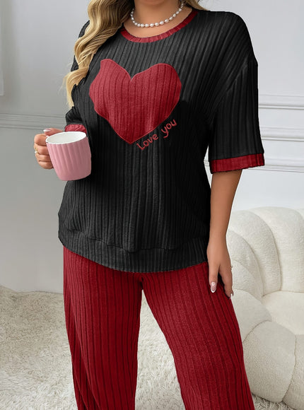 jkthpu-45 Plus Size Heart Embroidery Slim Fit Short Sleeve
