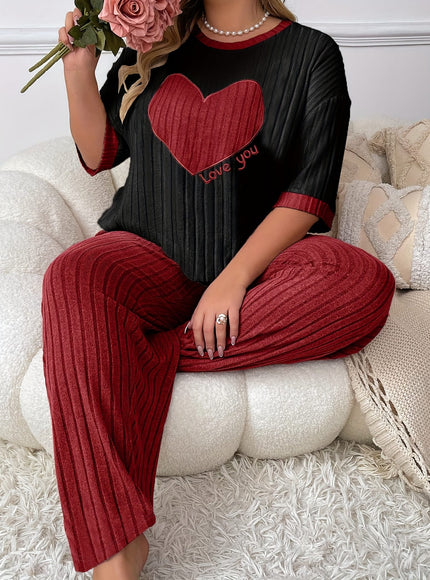jkthpu-45 Plus Size Heart Embroidery Slim Fit Short Sleeve