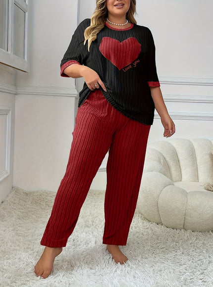jkthpu-45 Plus Size Heart Embroidery Slim Fit Short Sleeve