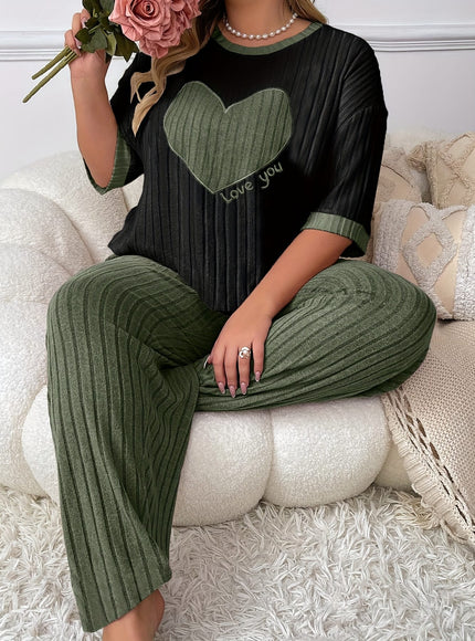 jkthpu-45 Plus Size Heart Embroidery Slim Fit Short Sleeve