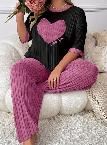 jkthpu-45 Plus Size Heart Embroidery Slim Fit Short Sleeve