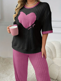 jkthpu-45 Plus Size Heart Embroidery Slim Fit Short Sleeve