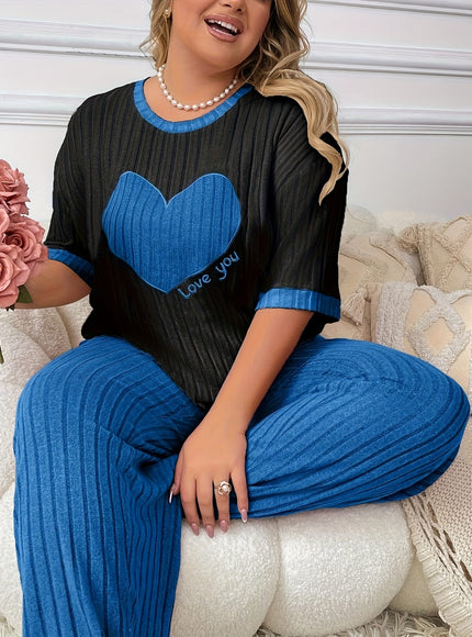 jkthpu-45 Plus Size Heart Embroidery Slim Fit Short Sleeve