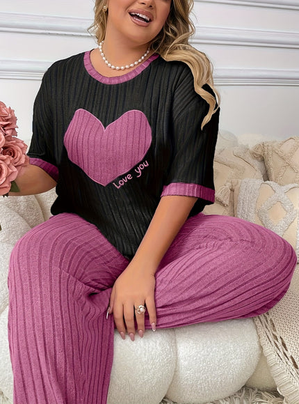 jkthpu-45 Plus Size Heart Embroidery Slim Fit Short Sleeve