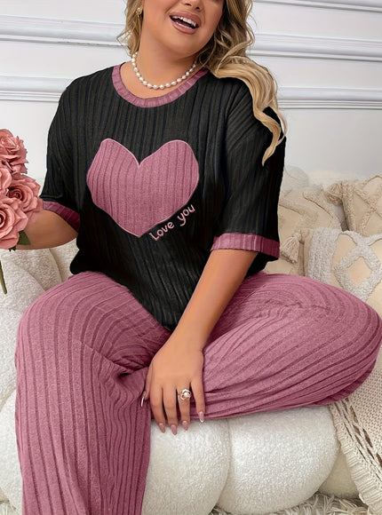 jkthpu-45 Plus Size Heart Embroidery Slim Fit Short Sleeve