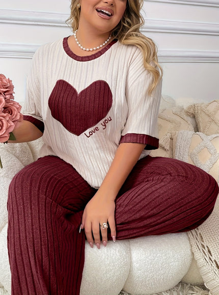 jkthpu-45 Plus Size Heart Embroidery Slim Fit Short Sleeve
