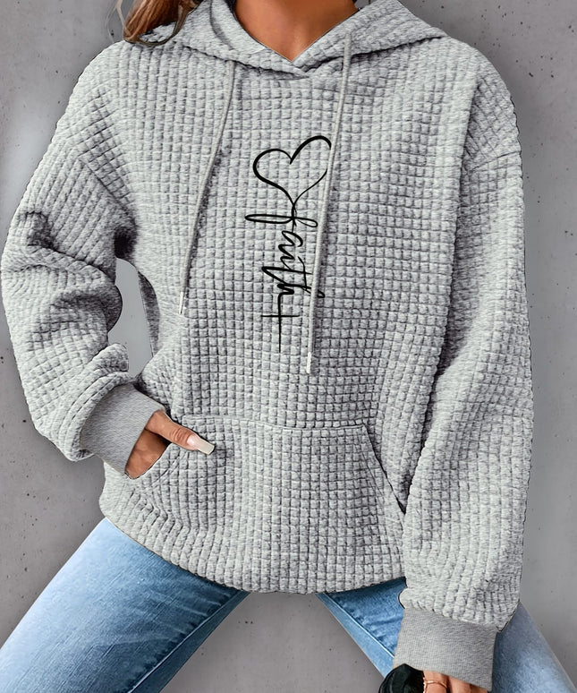 jkthpu-45 Plus Size Heart Print Hoodie, Casual Long Sleeve