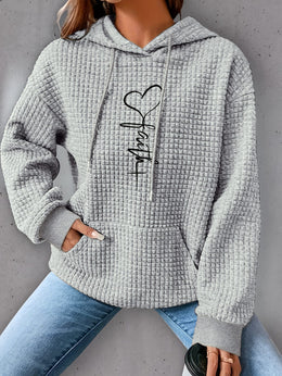 jkthpu-45 Plus Size Heart Print Hoodie, Casual Long Sleeve