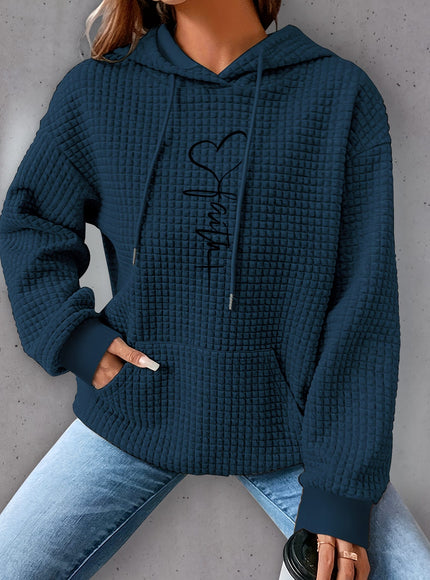 jkthpu-45 Plus Size Heart Print Hoodie, Casual Long Sleeve