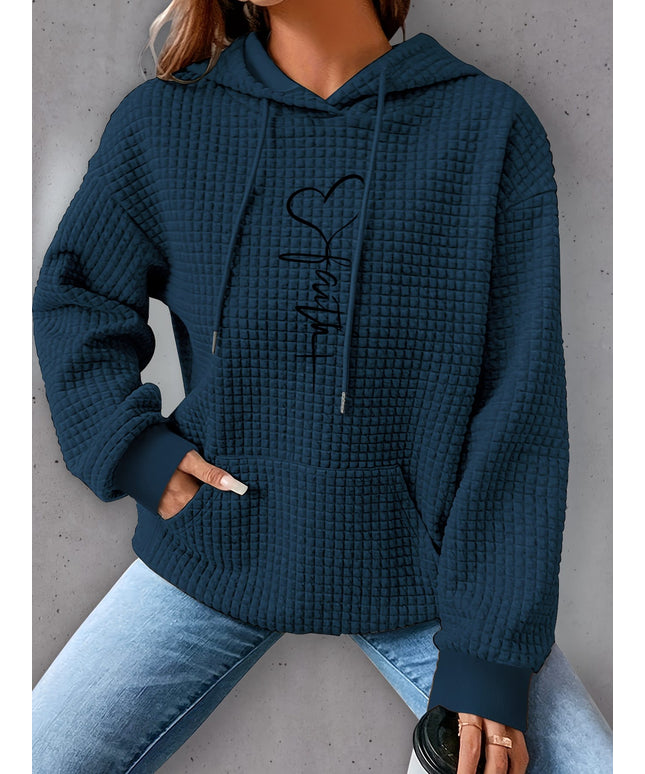 jkthpu-45 Plus Size Heart Print Hoodie, Casual Long Sleeve