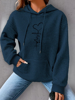 jkthpu-45 Plus Size Heart Print Hoodie, Casual Long Sleeve