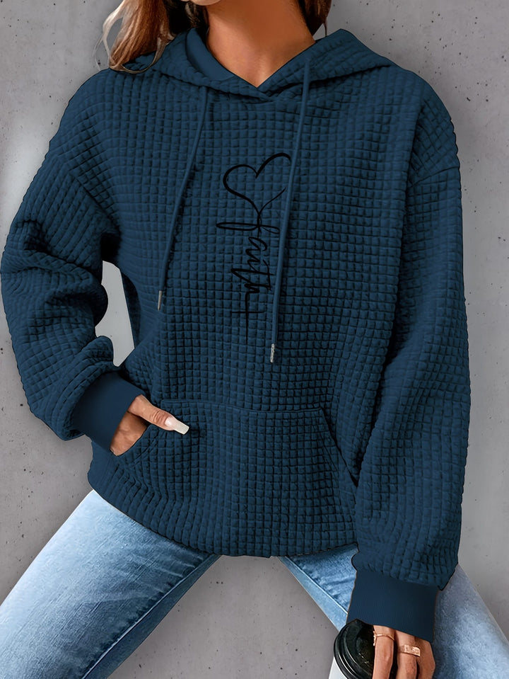 Plus Size Heart Print Hoodie, Casual Long Sleeve
