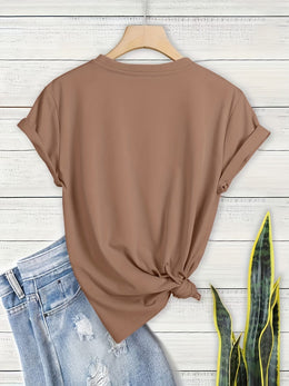 KissICON Plus Size Heart Print T-Shirt, Casual Crew Neck Short Sleeve T-Shirt, Women's Plus Size Clothing