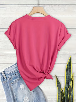 KissICON Plus Size Heart Print T-Shirt, Casual Crew Neck Short Sleeve T-Shirt, Women's Plus Size Clothing