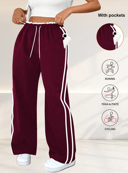 jkthpu-45 Plus Size High Stretch Straight Leg Trousers with Side Stripe – 6 Colours