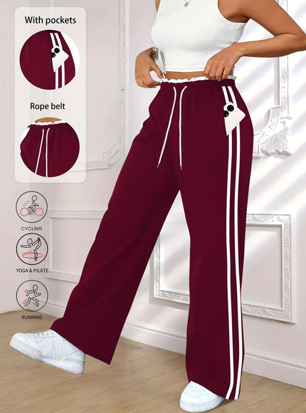 jkthpu-45 Plus Size High Stretch Straight Leg Trousers with Side Stripe – 6 Colours