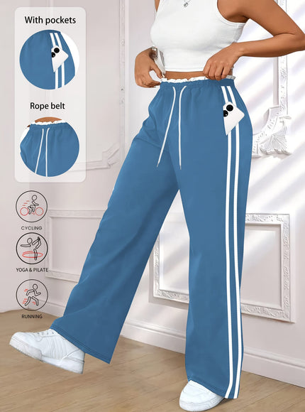 jkthpu-45 Plus Size High Stretch Straight Leg Trousers with Side Stripe – 6 Colours
