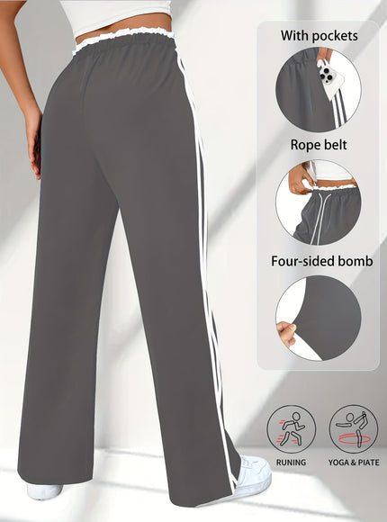 jkthpu-45 Plus Size High Stretch Straight Leg Trousers with Side Stripe – 6 Colours