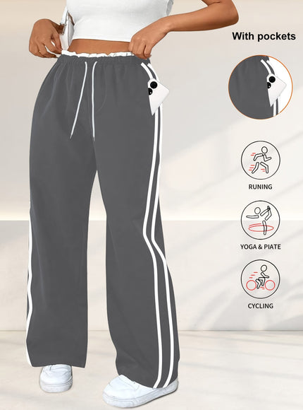 jkthpu-45 Plus Size High Stretch Straight Leg Trousers with Side Stripe – 6 Colours
