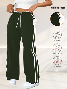 jkthpu-45 Plus Size High Stretch Straight Leg Trousers with Side Stripe – 6 Colours