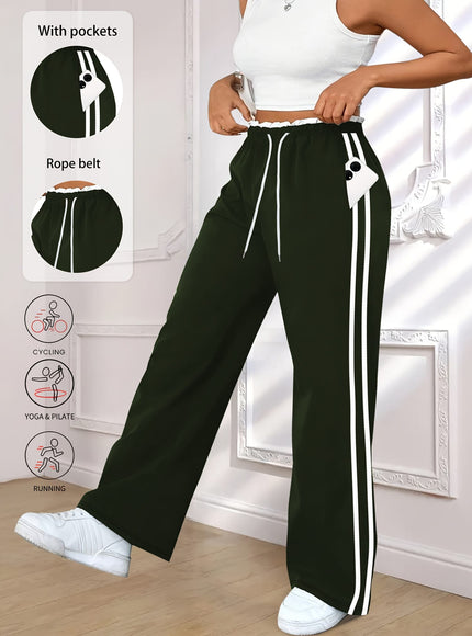 jkthpu-45 Plus Size High Stretch Straight Leg Trousers with Side Stripe – 6 Colours