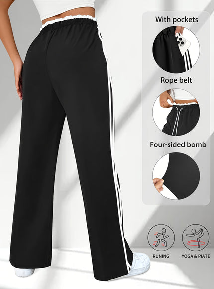 jkthpu-45 Plus Size High Stretch Straight Leg Trousers with Side Stripe – 6 Colours