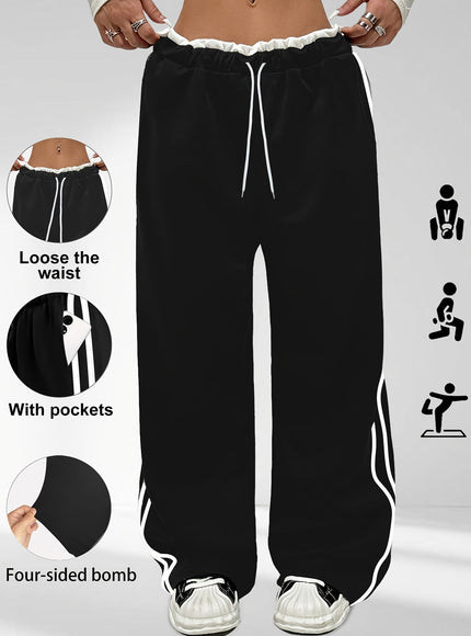 jkthpu-45 Plus Size High Stretch Straight Leg Trousers with Side Stripe – 6 Colours