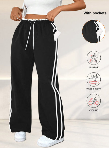 jkthpu-45 Plus Size High Stretch Straight Leg Trousers with Side Stripe – 6 Colours