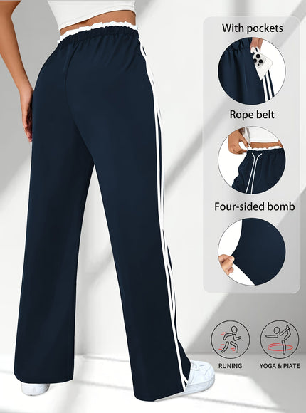 jkthpu-45 Plus Size High Stretch Straight Leg Trousers with Side Stripe – 6 Colours