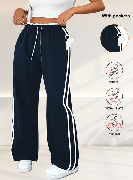 jkthpu-45 Plus Size High Stretch Straight Leg Trousers with Side Stripe – 6 Colours
