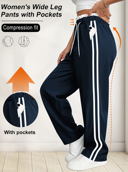 jkthpu-45 Plus Size High Stretch Straight Leg Trousers with Side Stripe – 6 Colours