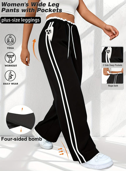 jkthpu-45 Plus Size High Stretch Straight Leg Trousers with Side Stripe – 6 Colours