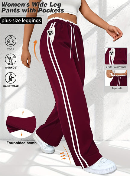 jkthpu-45 Plus Size High Stretch Straight Leg Trousers with Side Stripe – 6 Colours