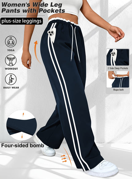 jkthpu-45 Plus Size High Stretch Straight Leg Trousers with Side Stripe – 6 Colours