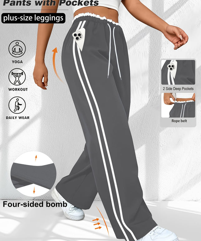 jkthpu-45 Plus Size High Stretch Straight Leg Trousers with Side Stripe – 6 Colours