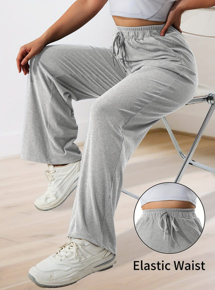 jkthpu-45 Plus Size High Stretch Wide Leg Palazzo Trousers – Lace-Up Waist